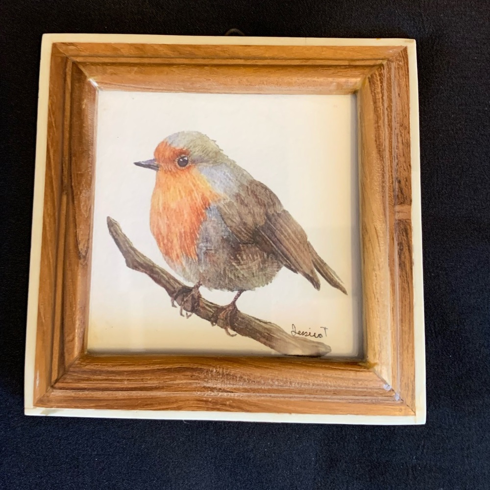 Small Framed Bird Art with Wooden Frame